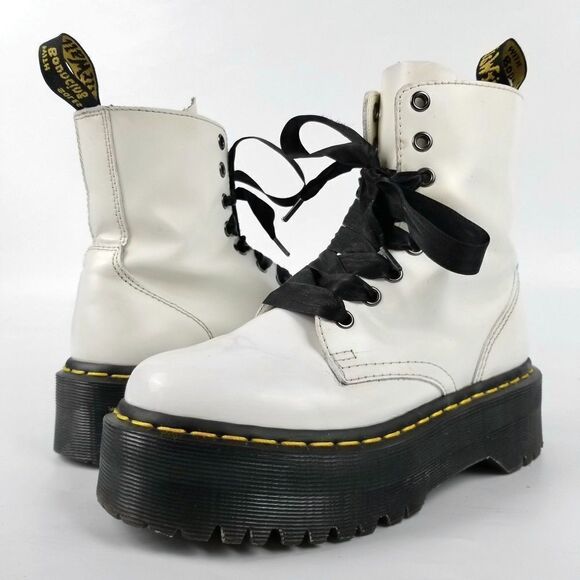 Dr. Martens Jadon Ribbon Dolls Kill White Leather Platform Combat Boots 5 Grunge - Picture 3 of 8